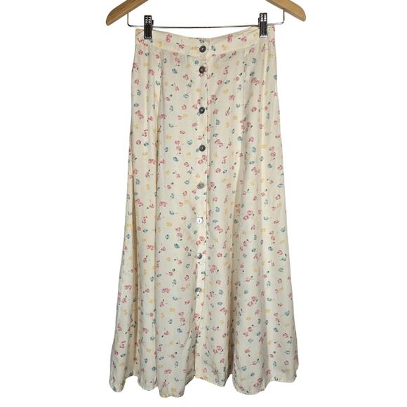 Vtg Jacklyn Smith Softgirl Floral Midi Cream Skirt Button Front Pastel 8 Small - Picture 1 of 8
